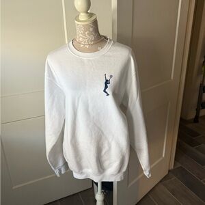 Port and Company White Crewneck Sweater with Blue Design